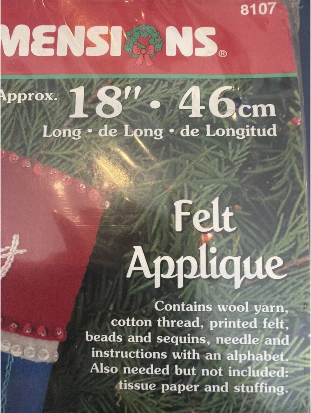 Vintage 2001 Dimensions Felt Works Appliqué Stocking Bears And Christmas Tree Ne